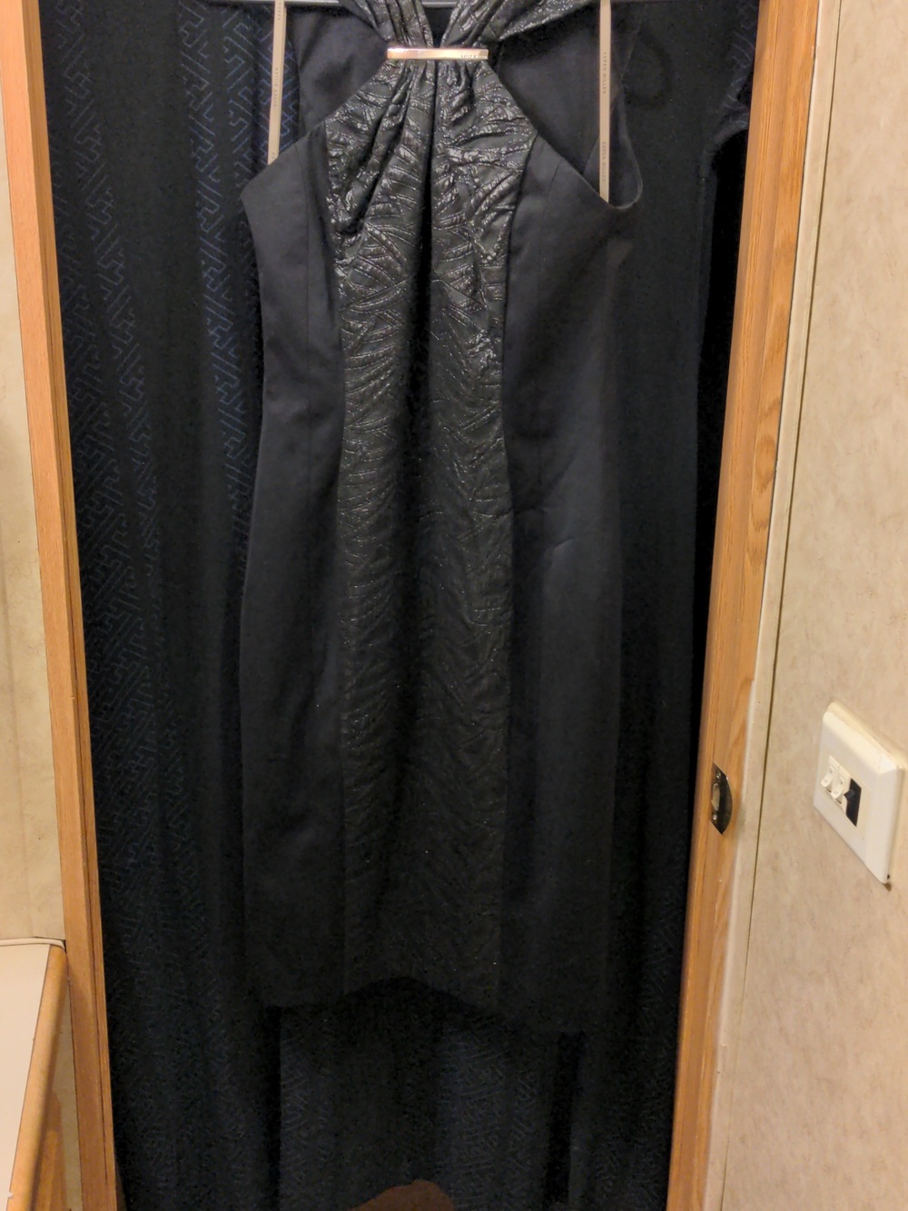 RARE Karen Millen Mixed Fabric Midi Dress Unique Neckline Black Size US 6